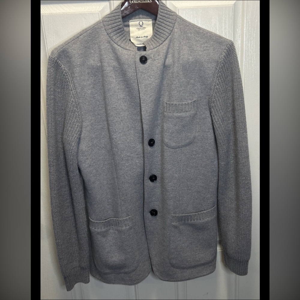 Q Clothier Italy 100% Virgin Wool Knit Jacket Sweater Gray Men Large Teba Luxe